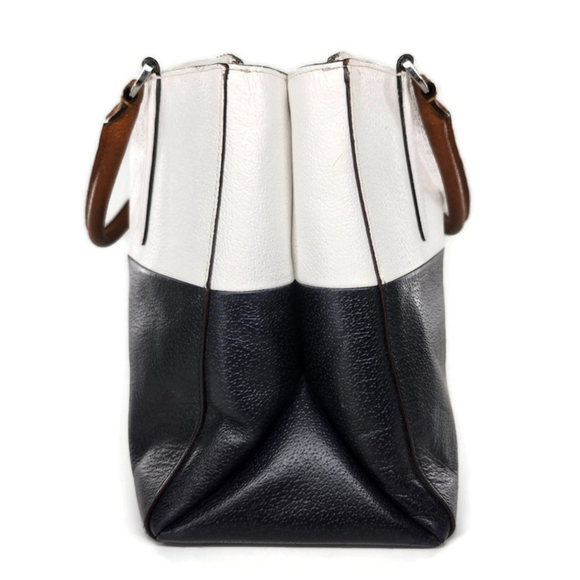 Coach Burough White & Navy Blue Color-Block Leather Rolled Handles Satchel Bag - Picture 6 of 14